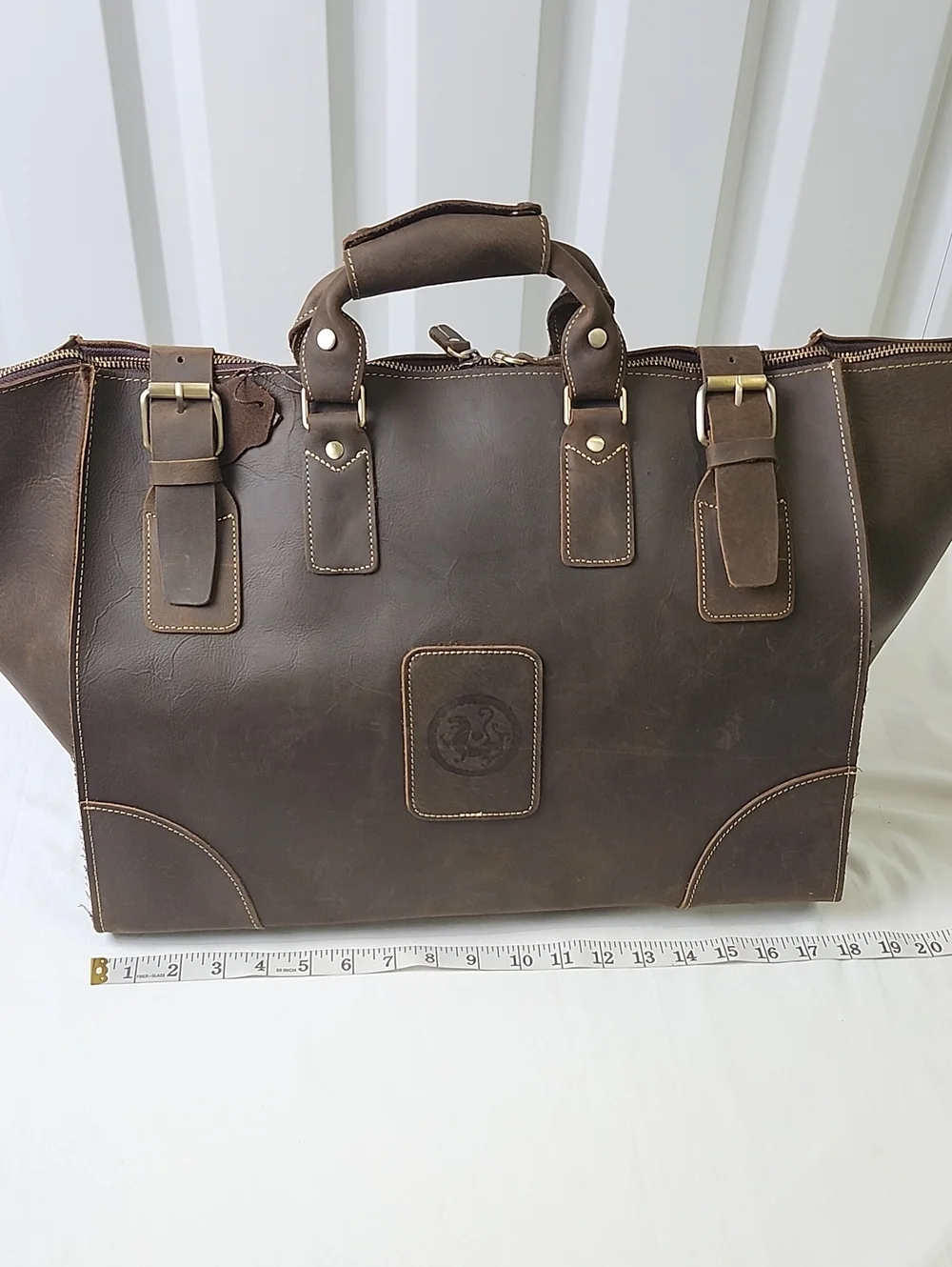 Unbranded Mens Dark Brown Full Grain Leather Travel Tote Duffle Bag Work Dr. Bag